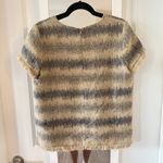 Ann Mashburn  Striped V Neck Wool Blend Blouse Size Medium Color Cream Grey Photo 4