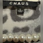 CHAUS NEW YORK Chaus top - ruched and gathered in front - flattering gray black animal - Large Photo 4