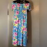 Blue Floral Strapless Maxi Dress Size XL Photo 4