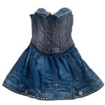 Guess  Project Runway “Natazha” Corset Lace-up Studded Denim Dress Size 1 (XS) Photo 4