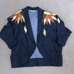 Vintage PAT HARDISON Western Applique Denim Jean 80s 90s Batwing Dolman Open Jacket Coat Kimono Cardigan Duster Western Geometric Oversize Sz L Photo 0