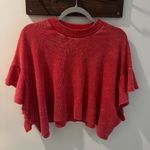 Altar'd State Altar’d State Washed Red Flutter Sleeve Cropped Waffle Top Large Photo 0