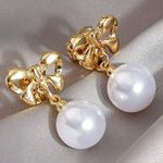 Faux Pearl Bow Earrings Gold Photo 0