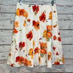 LIBERTE (by Emanuel) Skirt Linen Pleated White & Orange Floral Print Photo 1