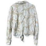 Ellen Tracy  Women's small linen blend v-neck Beige & White Leaf Print tie top Photo 6