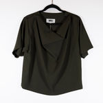 Maison Margiela NEW MM6 Crepe Draped Cowl Neck Short Sleeve Green Blouse Shirt Photo 0