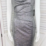 Vince Camuto Vince‎ Camuto Metallic Shimmer Drape Neck Sleeveless Sheath Dress Silver 2 Photo 0