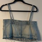 ZARA Women's Cropped Denim Tank Top Blue Frayed Hem Size M NWT Photo 2