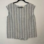 Max Studio White Blue Vertical Striped Linen Sleeveless Tank Top Shirt Button L Photo 2