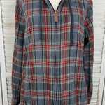 L.L. BEAN Women's Scotch Plaid Flannel Shirt Relaxed Zip Hoodie Gray/Multi Photo 0