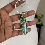 Womens Long Pendant Necklace With Peacock Colored Stone Pendant Layering Piece Silver Photo 3