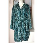 iCollection Blue Cheetah Leopard Silky Kimono Wrap Robe Plus Size 3X Green Photo 3
