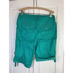 Chico's  1 Linen Blend Bermuda Shorts Women's‎ Small Kelly Green Roll Tab Hem Prep Photo 2