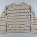 Faherty  Striped Textured Raglan Crewneck Sweatshirt Cream Rosewood Size S Photo 0