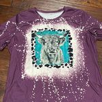 Purple/Turquoise Highland Cow Faux Bleached tee Purple Size 2X Photo 0
