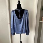 SheIn Women’s Dalmatian Print Bishop Sleeve Satin Blouse Dusty Blue Size Large Photo 2