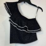Lulus Black Glitter One Shoulder Ruffle Crop Top Size S Elegant Photo 0