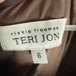 Rickie Freeman Teri Jon Bronze One Shoulder Jacquard Peplum Formal Gown 16 Silver Photo 10