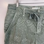 Sundance NWT  Sage Green Eyelet Lace Bermuda Boho Shorts Tie Scallop Hem Size 10 Photo 2