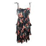 Lulus | Tier to Stay Black Floral Print Tiered Tie-Strap Midi Dress size M New Photo 8