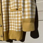 Joie Oversized Gingham Plaid Button Front Cardigan Yellow Mustard White Sz XL Photo 6