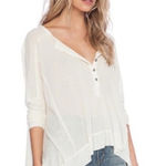 Free People ‎ White Oversized Small HenleyTop Asymmetrical High Low Hem Photo 0