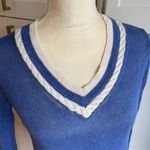 Talbots V-Neck Pullover Linen Sweater Blue Contrast Trim Size S Rory Gilmore Photo 2