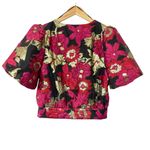 Jealous Tomato Floral Puff Sleeve Wrap Top Small Love You More Black, Pink, Gold Photo 15