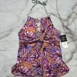 Salt + Cove Hawaii Lilac Purple Floral Halter Swim Top Juniors Size S Lace Up Photo 1