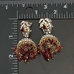 Indian Jhumka Brass & Ruby Dangling Pierced Earrings Red Photo 4