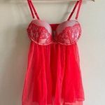 Victoria's Secret  Sexy Lingerie Teddy‎ Babydoll Pink Size 36C Red Strappy Slip Photo 0