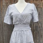 Cupshe  Blue & White Puff Sleeve V-Neck Ruffled Hem Mini Dress Vacay Summer Sz Sm Photo 1