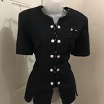 Selfie Leslie 80s True Vintage Black white short sleeve fitted blazer top jacket shirt w/polkadot pocket-chief Size 10/M-Measurement in pics Photo 0