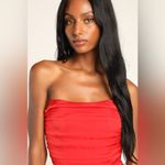 Lulus FINAL PRICE NWT Living for the Present Red Satin Strapless Romper Photo 3