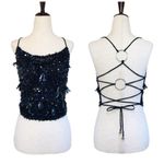 Free People Fun At Parties Black Sequin Strappy Crop Top Open Back Large New Photo 2