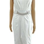 Jennifer Lopez (2) White Chain Waist Sheath Midi Dress Knee Length Sleeveless Photo 0