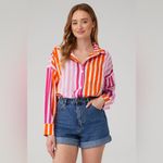 Beach Riot  Alexa‎ Striped Button Down Shirt in Sunset Size S/M Swim Coverup Photo 7