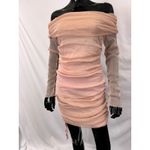 Ruched Bodycon Dress Off Shoulder Long Sleeve Party Cocktail‎ Pink Small size Photo 4