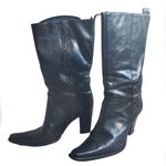 Antonio Melani Black Heeled Italian Leather Embossed Boots Size 9 Photo 1