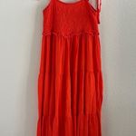 ZARA Bloggers Favorite Smocked Tiered Poplin Maxi Dress Summer Red Orange Small Photo 0