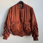 House of Harlow 1960 Gina Satin Bomber Jacket in Copper S Orange Photo 0