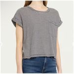 MOTHER The Keep On Rolling Pocket Stripe Tee Size Medium Cream and Navy Blue Photo 2