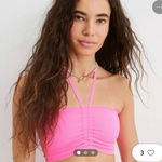 Aerie  Bandeau Halter Top Hot Pink Ribbed Size Medium Photo 0