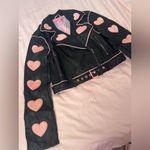 Sugar Thrillz Black Leather Jacket with Pink Heart Accents Size M Photo 2