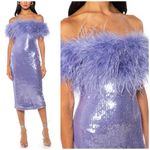 Akira  Lavender Sequin Feather Off Shoulder Bardot Midi Dress Size XL Photo 1