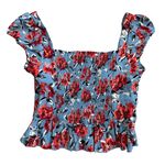 ZARA  Smocked‎ Back Floral Cropped Top Red & Blue Size Small Photo 6