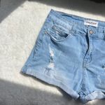 ENJEAN Denim Co. Ripped Distressed‎ Cuffed Hem Light Wash Jean Shorts Blue Size 29 Photo 5