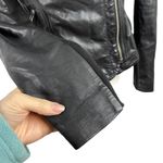 Lucky Brand  Black Soft Lamb Leather Moto Biker Asymmetrical Zip Jacket Size XS Photo 4