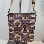 Coach Signature Cs Chain Link Op Art Bag Brown Purple Crossbody Fabric Leather Photo 3