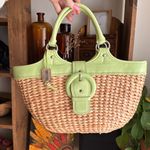 Maggi B Green and Tan Woven Tote Bag Photo 0